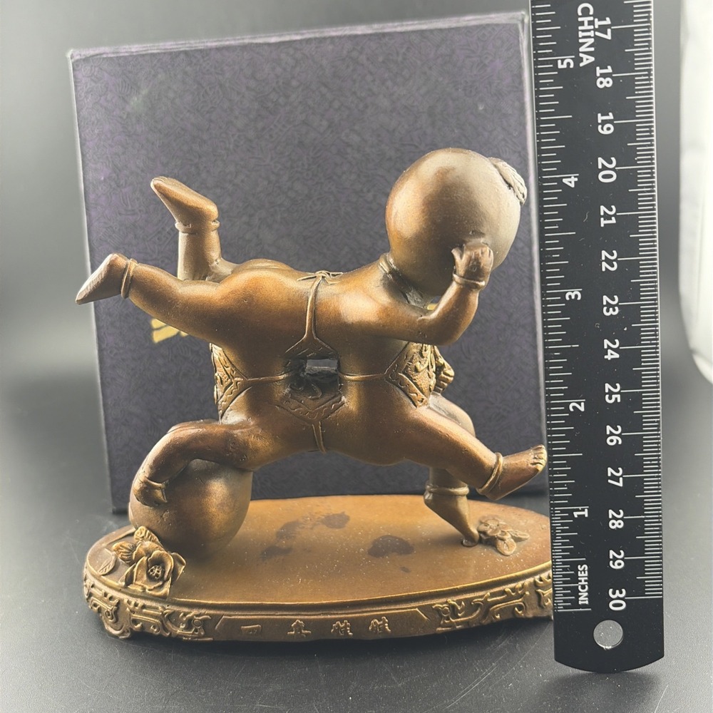Red Star Copper Company Sculpture Chinese Heavy Square Of Babies Good Luck - Picture 9 of 12